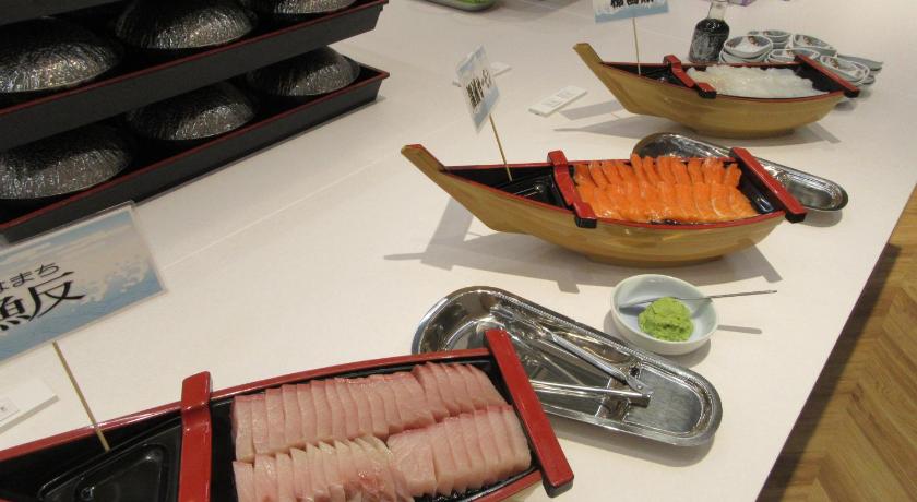 a buffet of food on a table, Koganezaki Furofushi Onsen in Fukaura