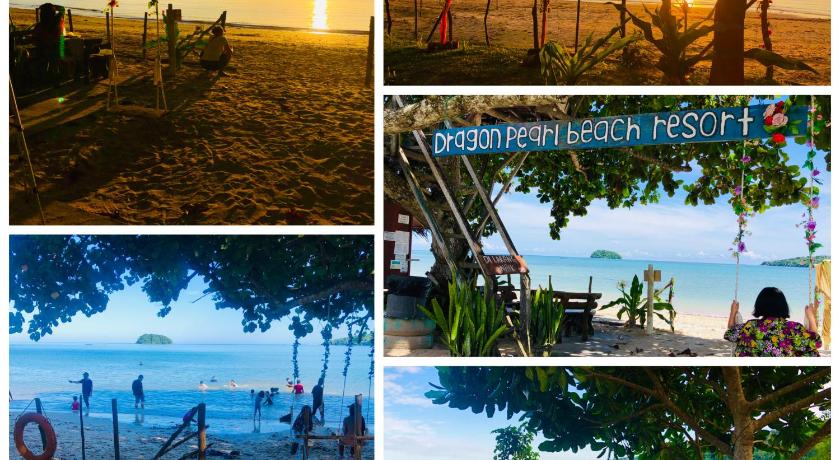 a series of photos of a beach scene, Dragon Pearl Beach Resort in Kota Belud