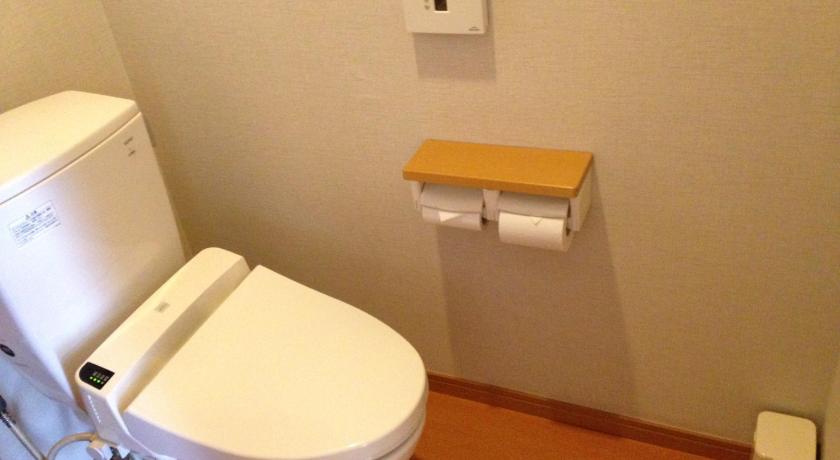 a white toilet sitting next to a toilet paper dispenser, Nozawa Onsen Nozawa Grand Hotel in Nagano