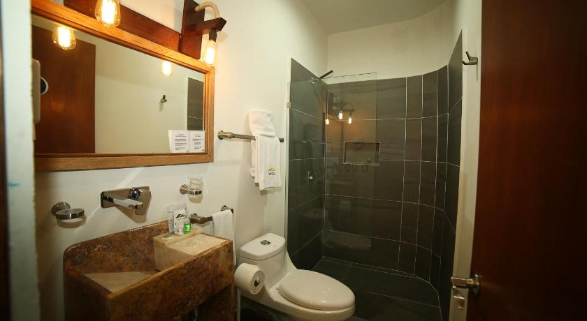 a bathroom with a toilet a sink and a shower, Casa Anzures S in Mexico City