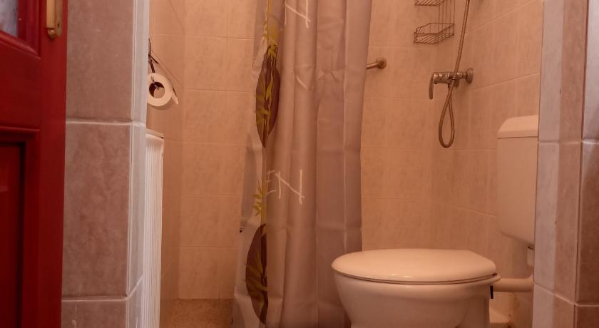 a bathroom with a toilet and a shower stall, Livia Apartman in Buk