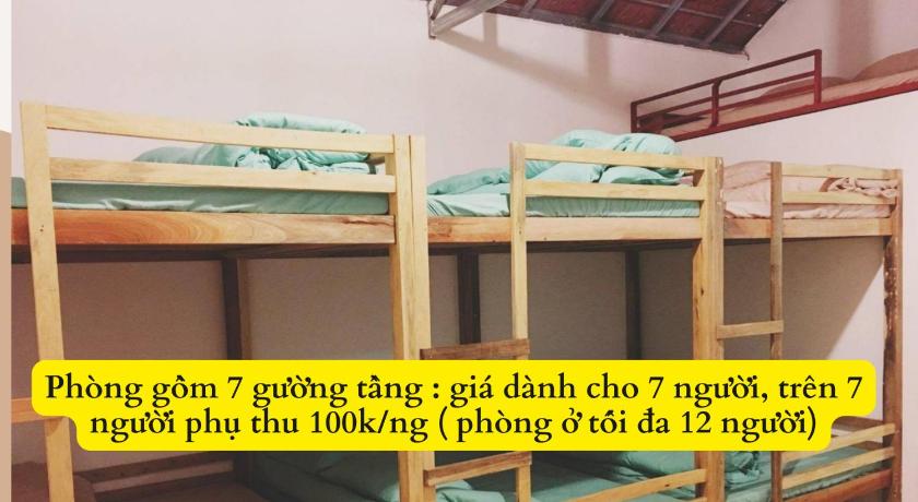 a row of bunk beds in a small room, Bơ House in Moc Chau