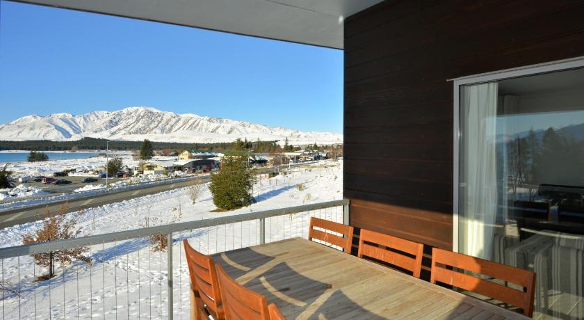 a view from a balcony of a ski lodge, Peppers Bluewater Resort Lake Tekapo in Lake Tekapo
