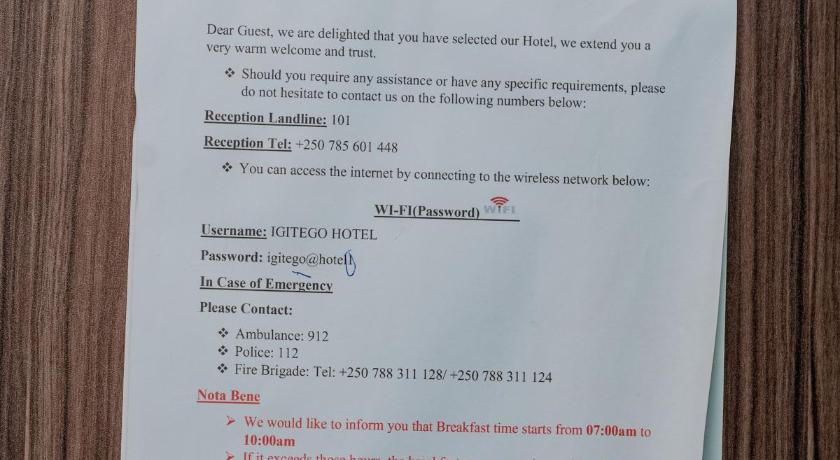 基加利 Igitego Boutique Hotel LTD 5星级 酒店 设施