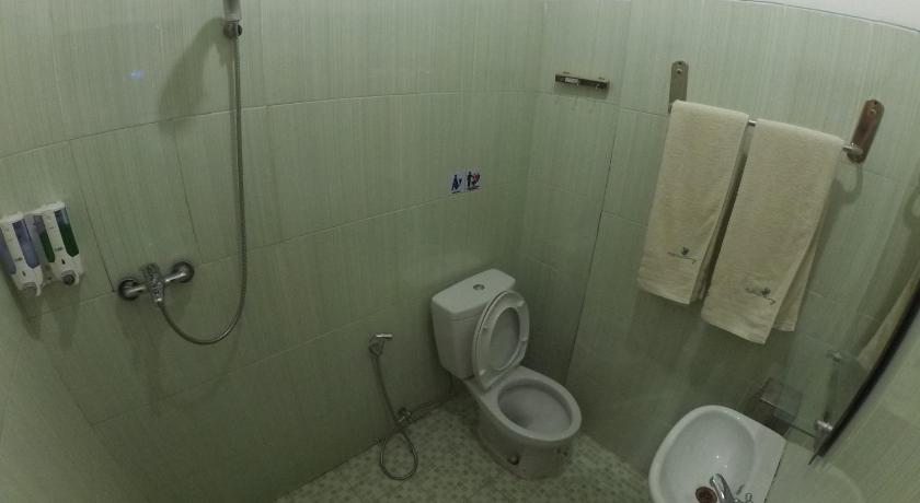 a bathroom with a toilet and a sink, Belitong Inn in Belitung