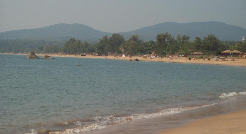 a sandy beach with a body of water and palm trees, Hotel Cupids Heaven Agonda in Goa
