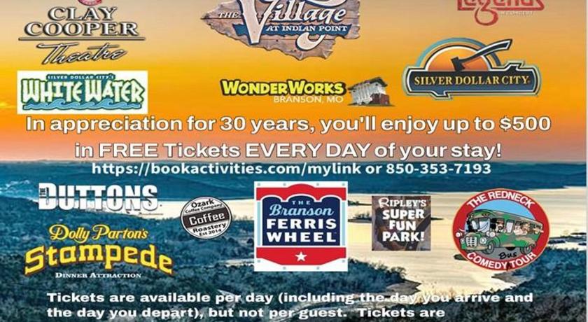 Branson 1BR Village At Indian Point 902 near SDC Free Tickets Daily up to 500 Value 3-Star Accommodation suite