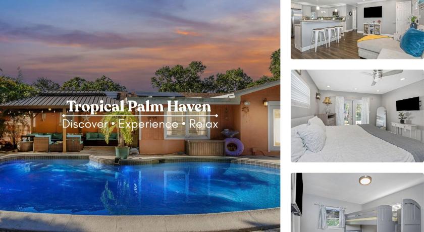 Tropical Palm Haven with Pool and Firepit