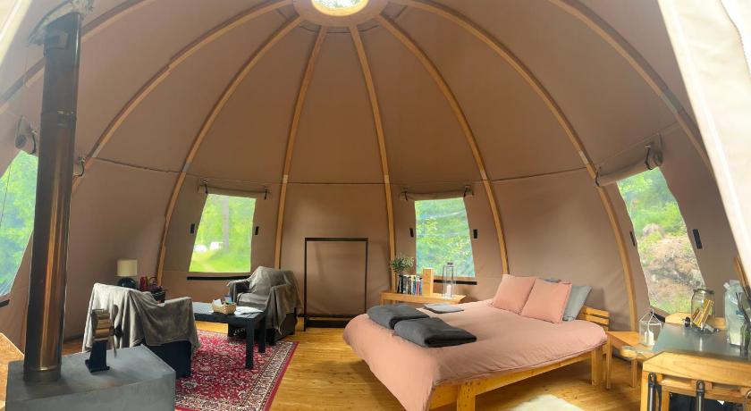 Romantic night in a dome tent lake view