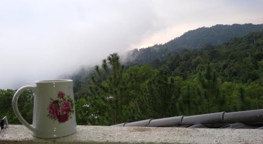 a coffee cup sitting on top of a wooden table, Genting Sempah Berjaya Hill in Bentong