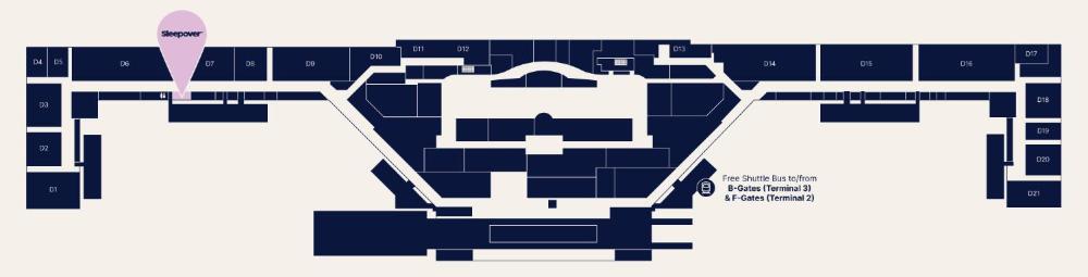 Sleepover Terminal 1, Concourse D – formerly sleep ‘n fly