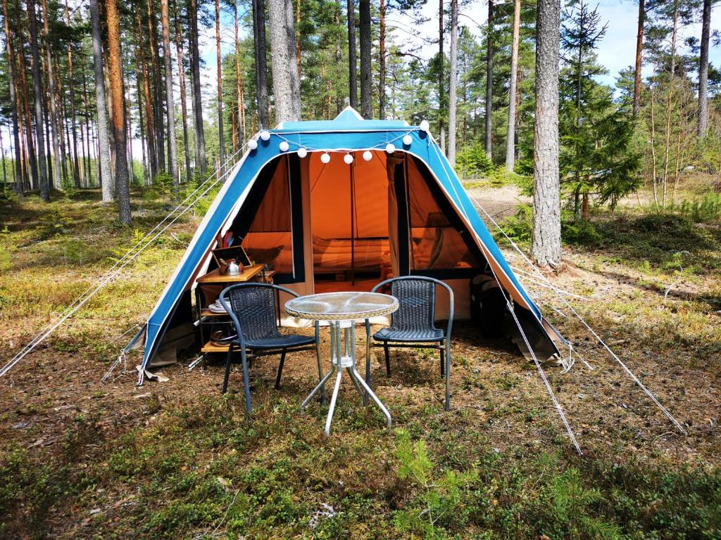 Volledig ingerichte tent op natuurcamping