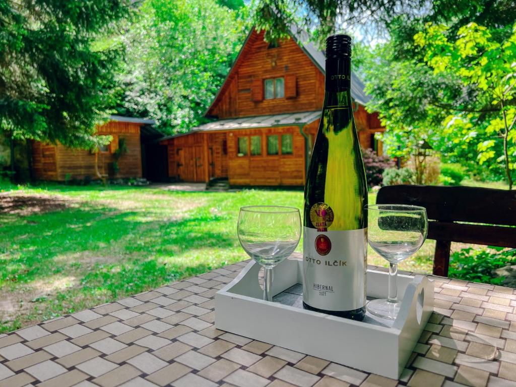 Hunting lodge under the rock and the river Kretinka