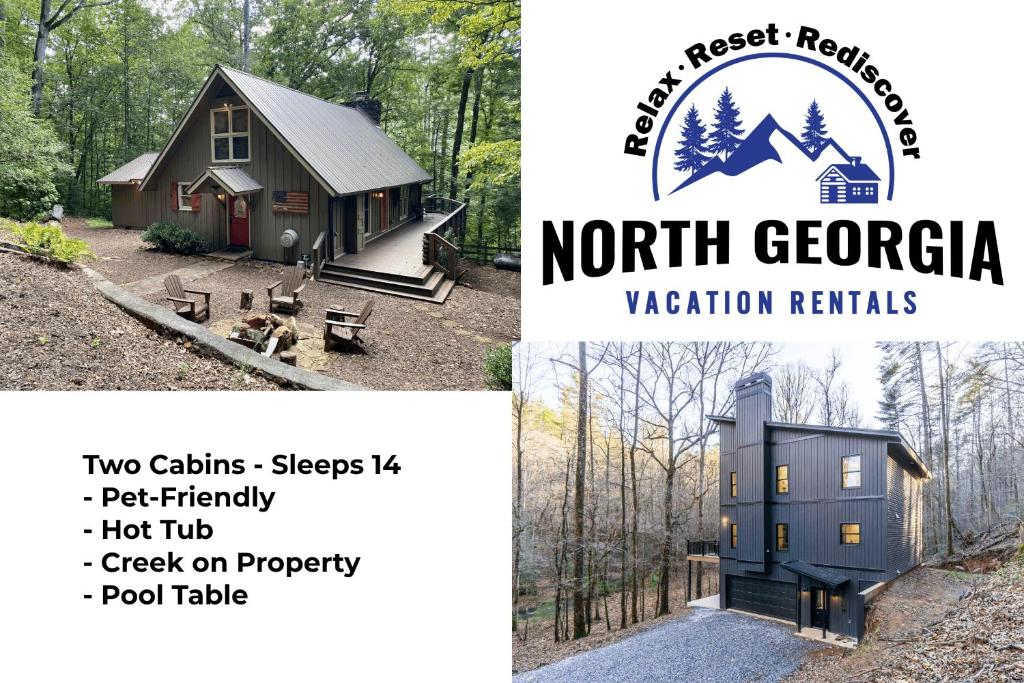 New Listing! Two Creekside Cabins - Sleeps 14