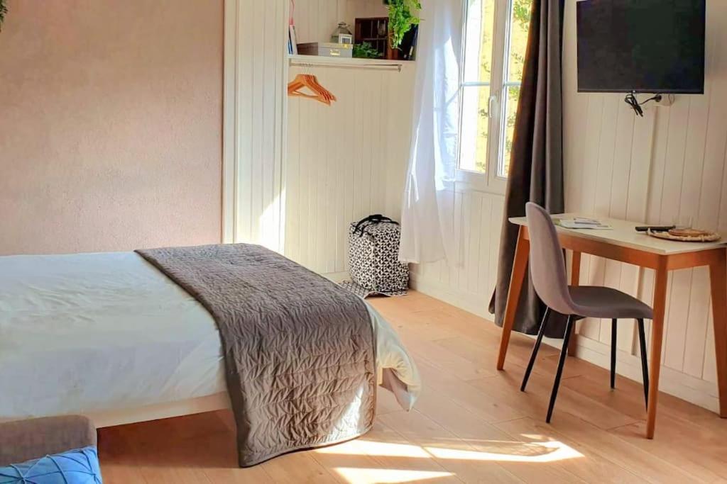 studio cosy 1er centre Laval vu château et jardin