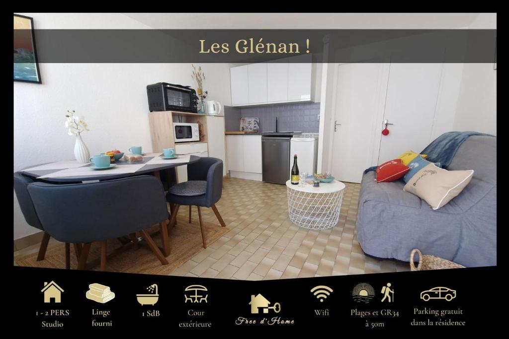 Les Glénan charmant studio, plage à 50m Trevignon, 1-2 p
