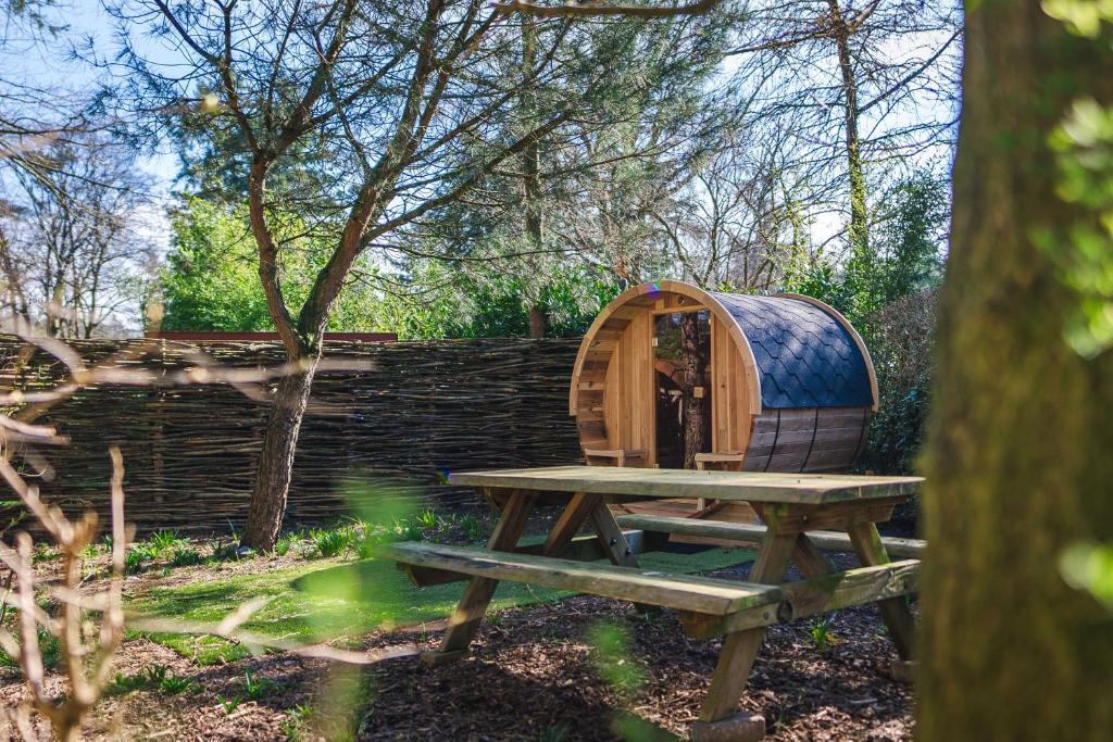 Wellnesshuis met jacuzzi en sauna in het bos