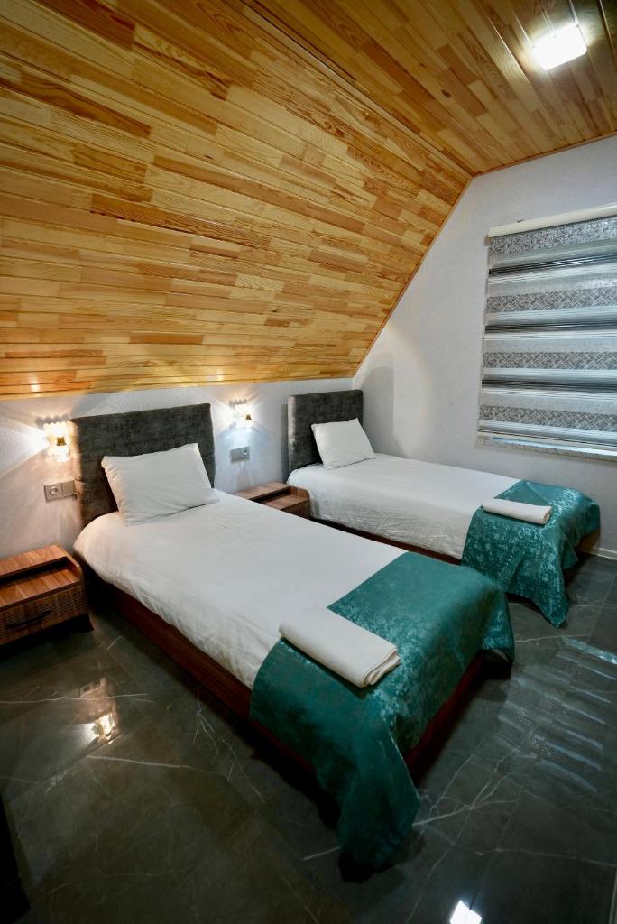 White Aframe with heated pool