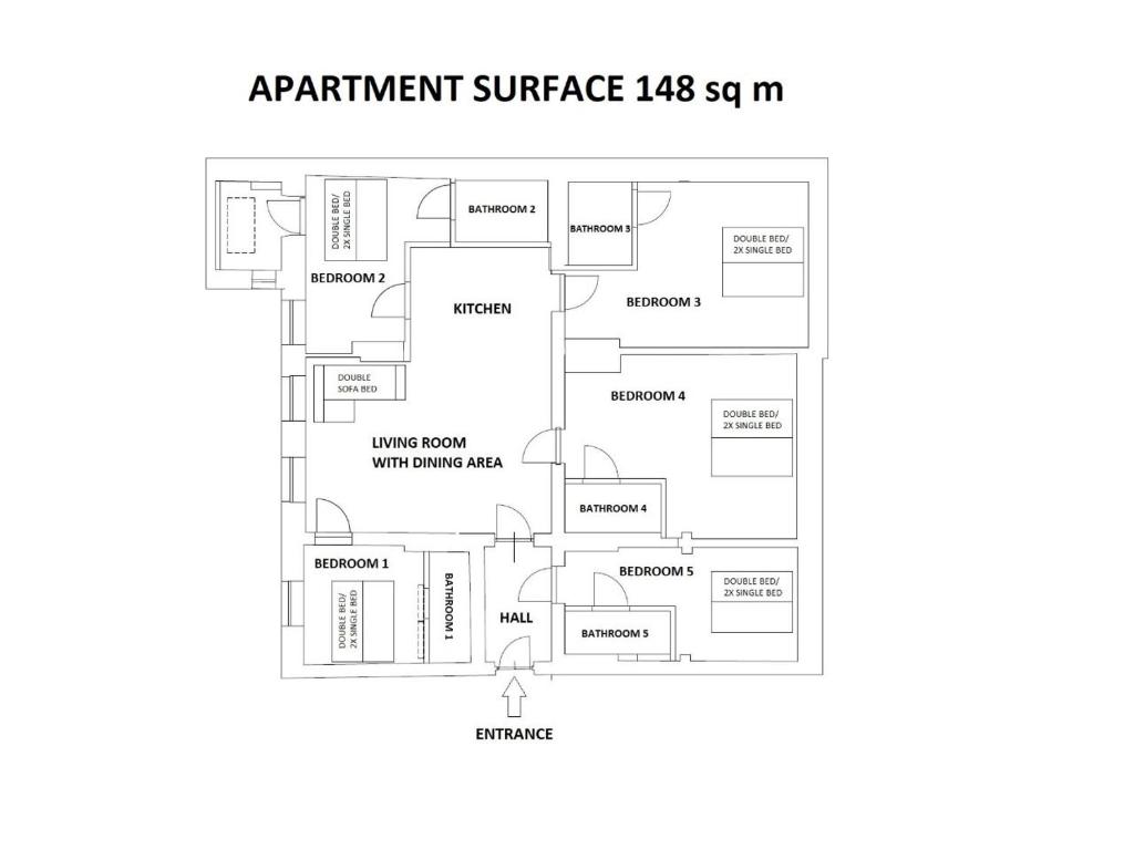 Upscale Apartments - AC in rooms, ensuite bathrooms, lift - 8 mins to Main Square Room Type - Five-Bedroom Deluxe Apartment