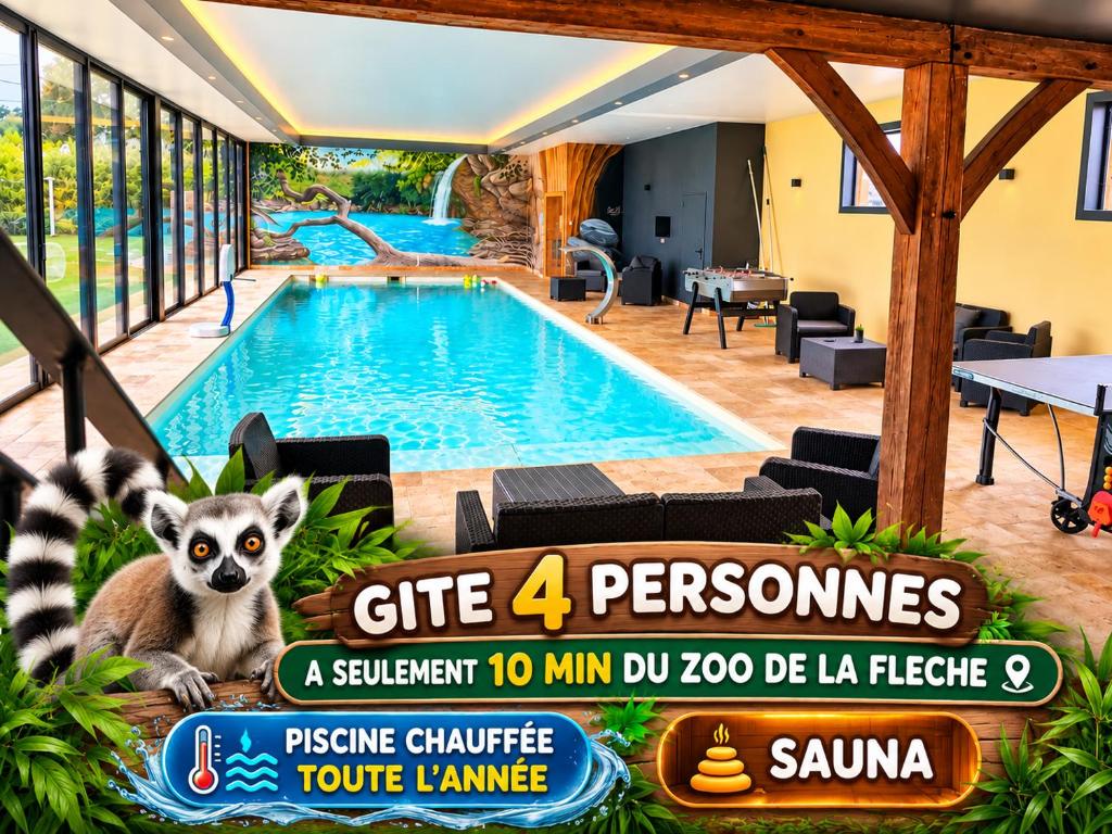 Logement 4 personnes avec piscine intérieure 31 degrés zoo de la FLECHE 24 h du Mans, Sarthe
