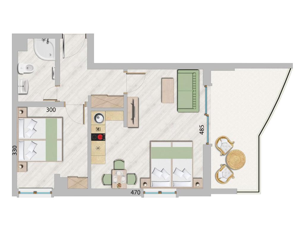 Lägenhet med 2 sovrum och en terrass