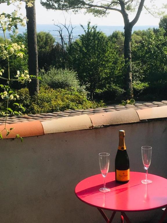 T2 de la Bastide Rouge vue exceptionnelle (180°) sur Aix domaine privé T2 indépendant de 37 m2 avec terrasse exposée plein sud Piscine 10 X 5 - 5