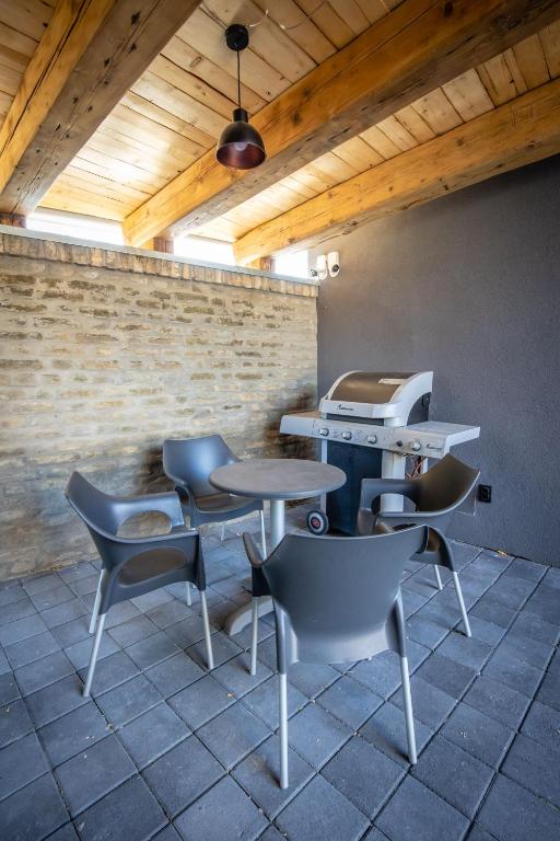 Gray brick house photo