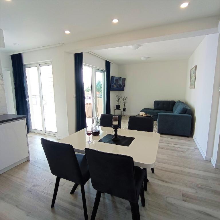 Modern apartment interior with sea view