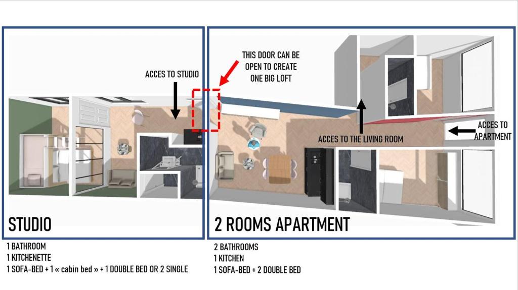 MAISON FRANCOIS Paris - Two rooms apartment & - OR Studio - Linkable together - 2