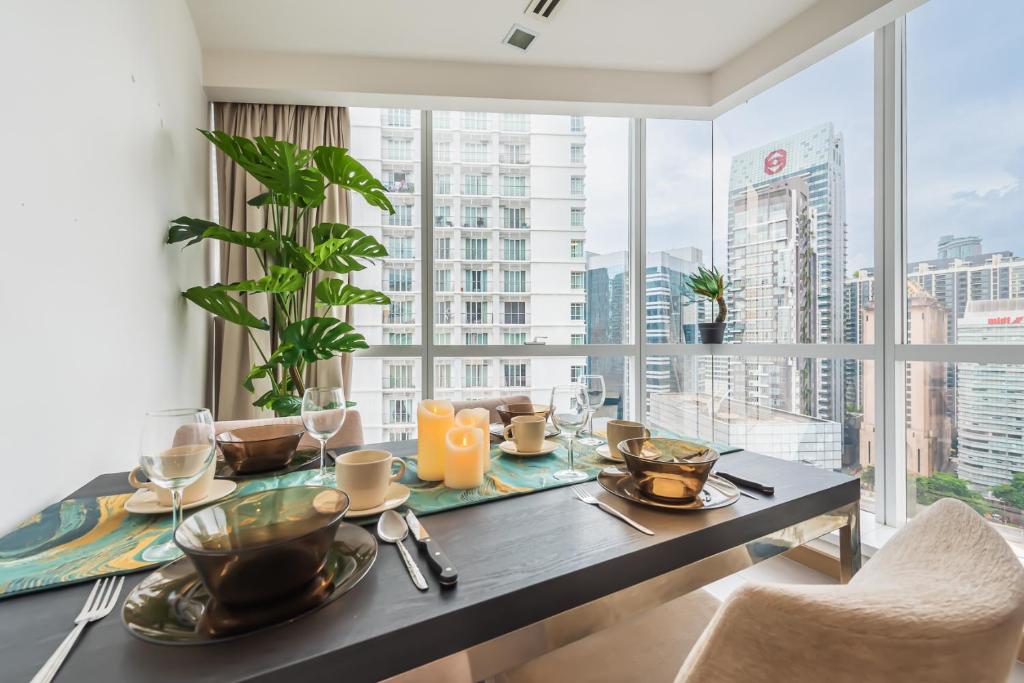 Penthouse living area and kitchen
