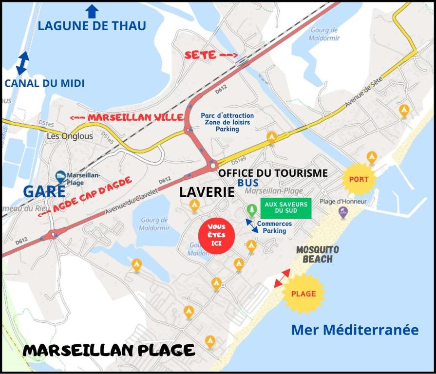 Résidence Le SUNSET Marseillan-plage, entre mer, canal du midi et lagune de Thau, étape vélo, famille, couple, VRP, toutou admis, jardin, parking privé gratuit, vélos, Clim, WIFI fibre gratuite, commodités, plage et piste cyclable à proximité - 1