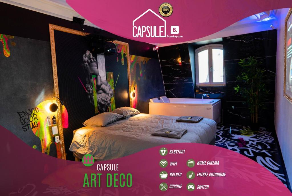 Capsule Art Déco - Jacuzzi - Netflix - Home Cinéma - Arcade de jeux & Nintendo switch - 2 chambres - Filet suspendu, Valenciennes