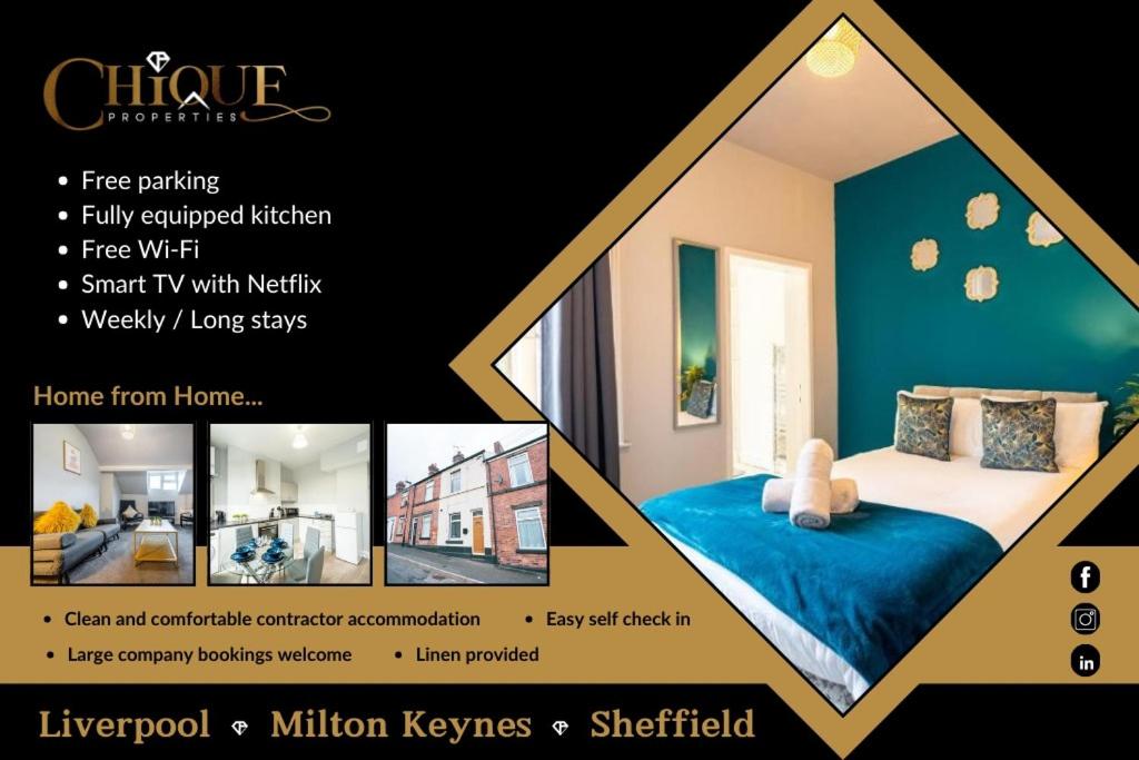 Sheffield Contractors Stays- Sleeps 6, 3 bed 3 bath house. Managed by Chique Properties Ltd, Brightside
