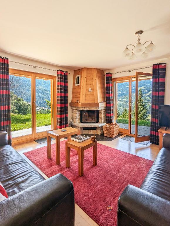 Paisible apt cheminée, terrasse, jardin, vue époustouflante, Veysonnaz