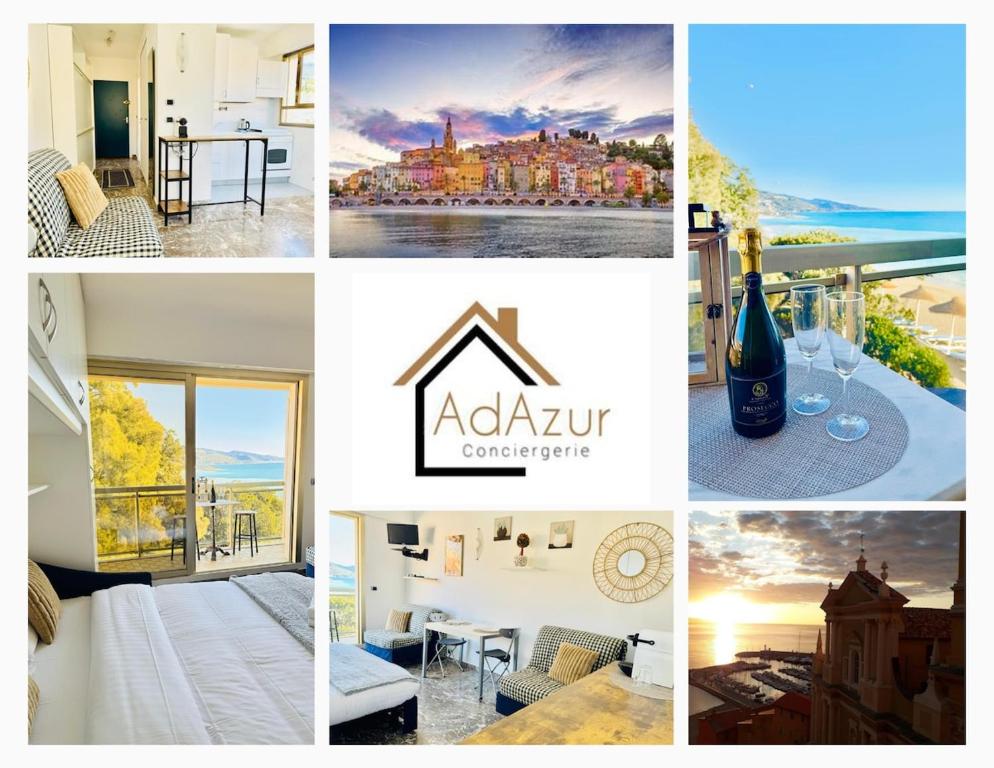 Berkeley, studio, terrasse, vue mer, parking, clim, Menton