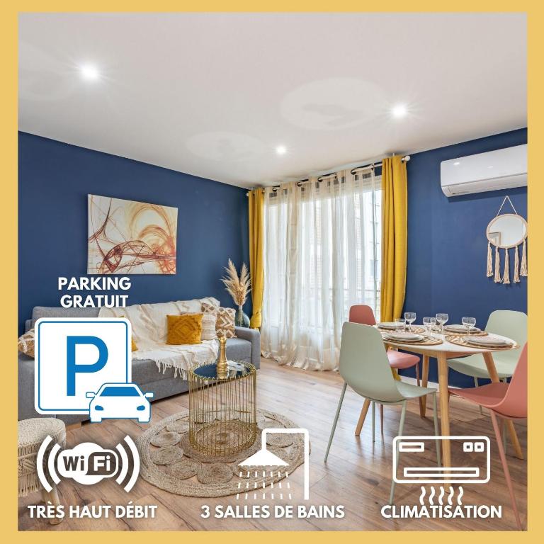 AMJA Proche clinique Saint-Roch apt 3 chambres 3 salles de bain parking gratuit idéal famille groupe coworking 10 min centre ville 10 min plage 5 min sortie autoroute - 1