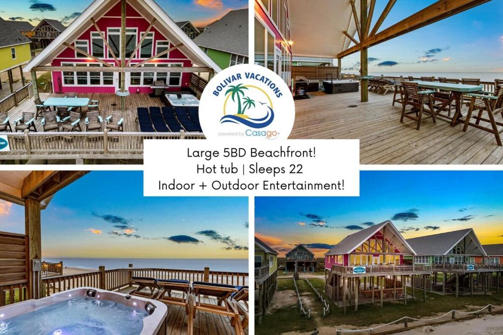 Flamingo - A Large 5BD Beachfront, Hot Tub with Indoor and Outdoor Entertainment, Bolivar Peninsula