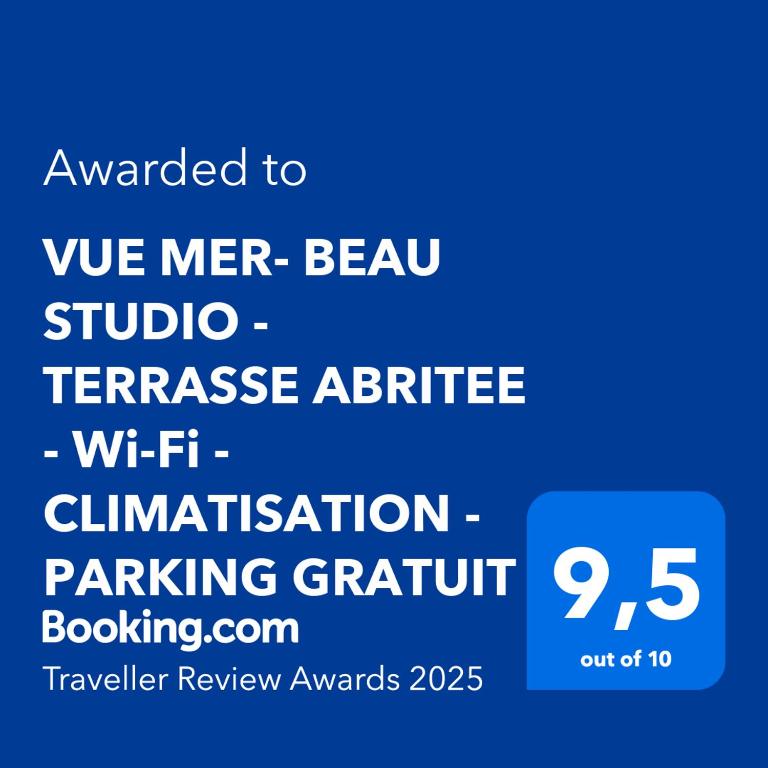 VUE MER- BEAU STUDIO 2 PERSONNES-CLASSEMENT 3 étoiles -TERRASSE ABRITEE - Wi-Fi - CLIMATISATION - PARKING GRATUIT - 2