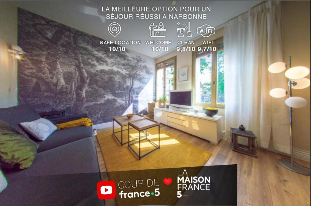 RétroMirabeau Le Raspaïl - 65m2 avec VUE - 2 CHAMBRES - 4 pers - COURS MIRABEAU HALLES GARE - EMPLACEMENT TOP - Chèques Vacances CONNECT, Narbonne