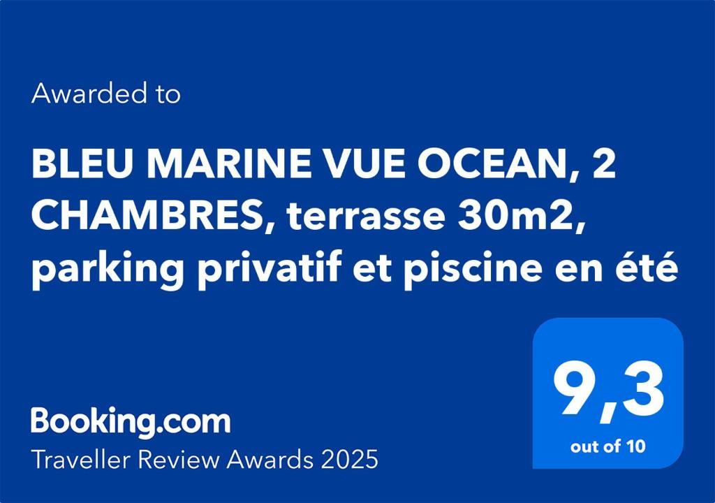 VUE OCEAN avec TERRASSE 30 m2 - 2 CHAMBRES parking privatif et piscine en été - 3