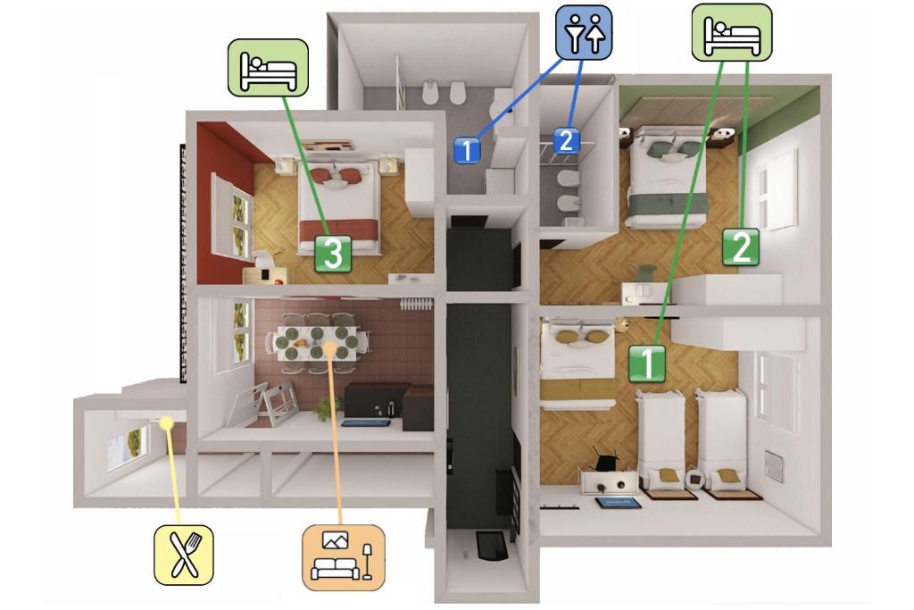 StayEasy Melloni - 3 Rooms, 2 Baths - City Center - 5