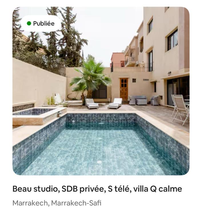 Studio avec SDB salon tele kitchenette privé dans une villa piscine, calme et commodités, Marakéš