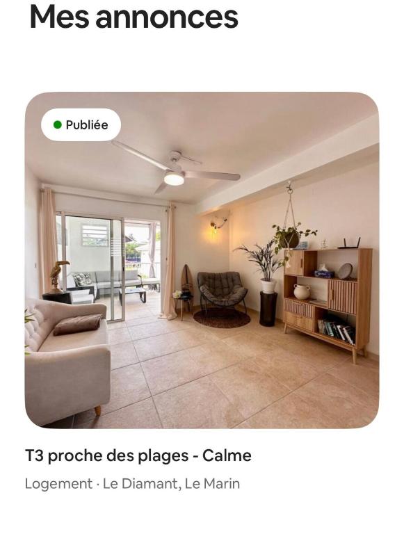 2 chambres, proche plage, résidence calme, Le Diamant