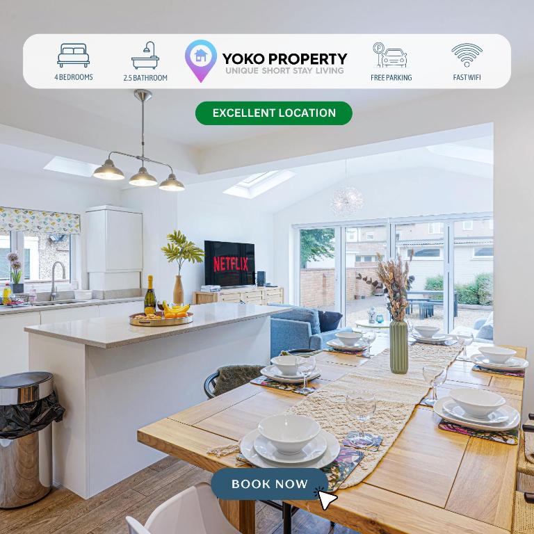 Beautiful House - Sleeps 8 - Close to City Centre - Free Parking, Fast Wifi and Smart TV with Virgin TV and Netflix by Yoko Property, Northampton