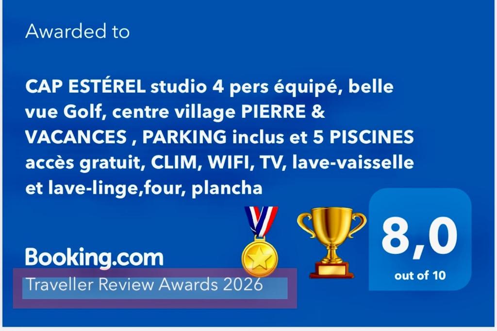 CAP ESTÉREL studio 4 pers équipé, belle vue Golf, centre village PIERRE & VACANCES , PARKING inclus et 5 PISCINES accès gratuit, CLIM, WIFI, TV, lave-vaisselle et lave-linge,four, plancha - 2