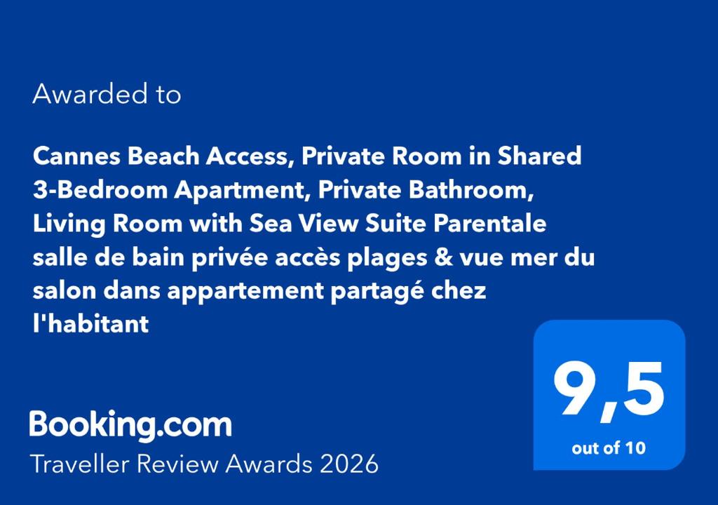 Cannes Beach Access, Private Room in Shared 3-Bedroom Apartment, Private Bathroom, Living Room with Sea View Suite Parentale salle de bain privée accès plages & vue mer du salon dans appartement partagé chez l'habitant - 5