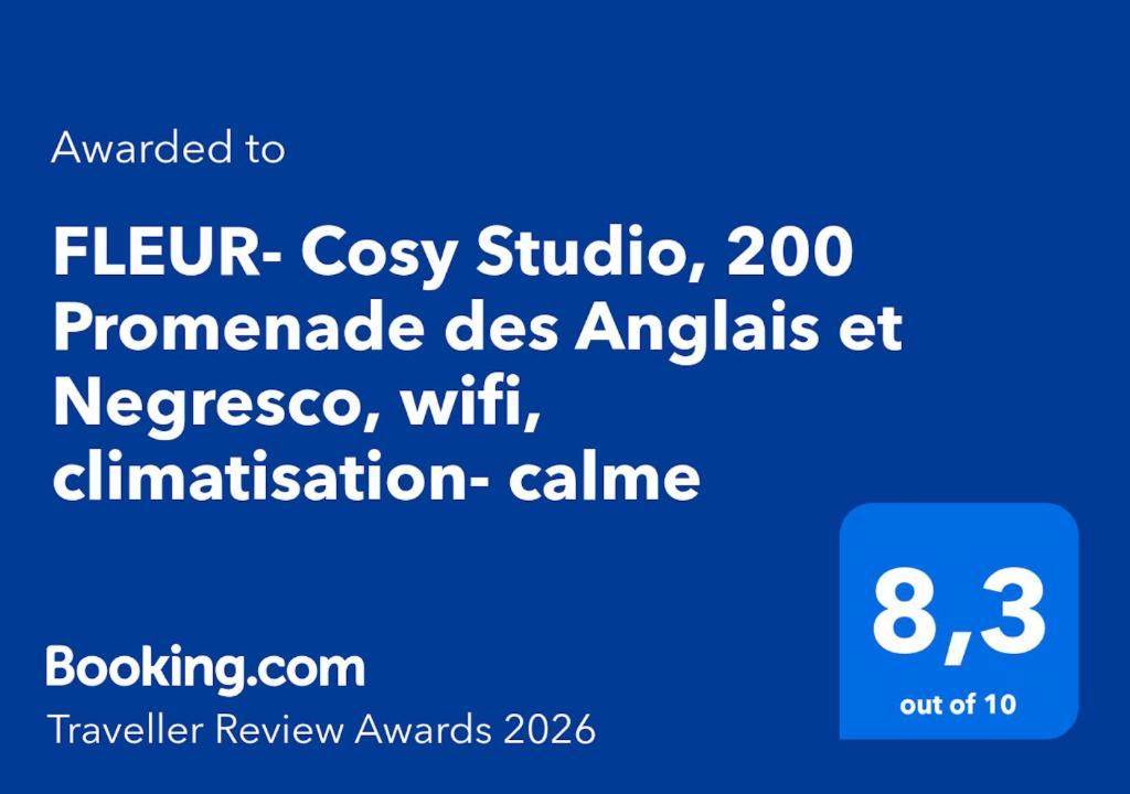 FLEUR- Cosy Studio, 200 Promenade des Anglais et Negresco, wifi, climatisation- calme - 2