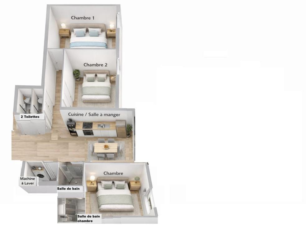 Moderne 3 chambres, 2 douches, proche gare, wifi - 3