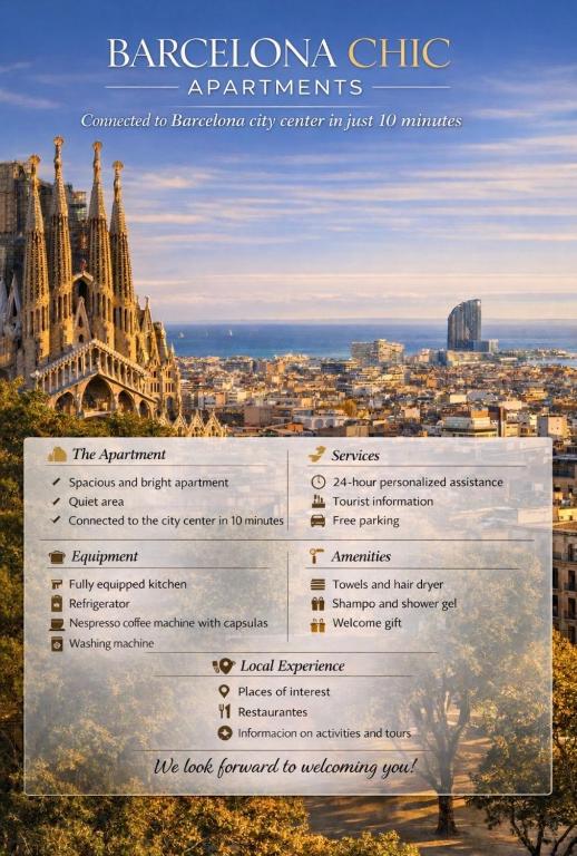 Barcelona Chic Apartments- Free Parking - 10 min BCN center by metro - 3