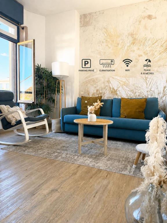 Appartement bord de mer tout équipé 4 personnes ,1 lit double et 1 lit superposé, accès direct plage, climatisation, parking privé gratuit - 2
